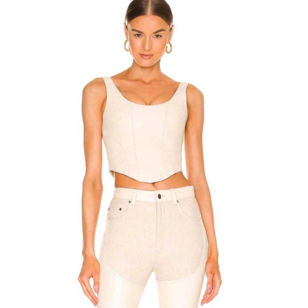 Understated Leather Mustang Bustier Cream Crop Leather Top